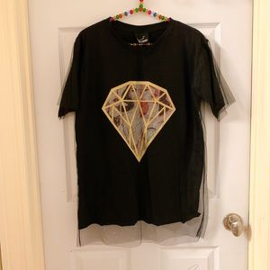 Mesh black tee with appliqué size M